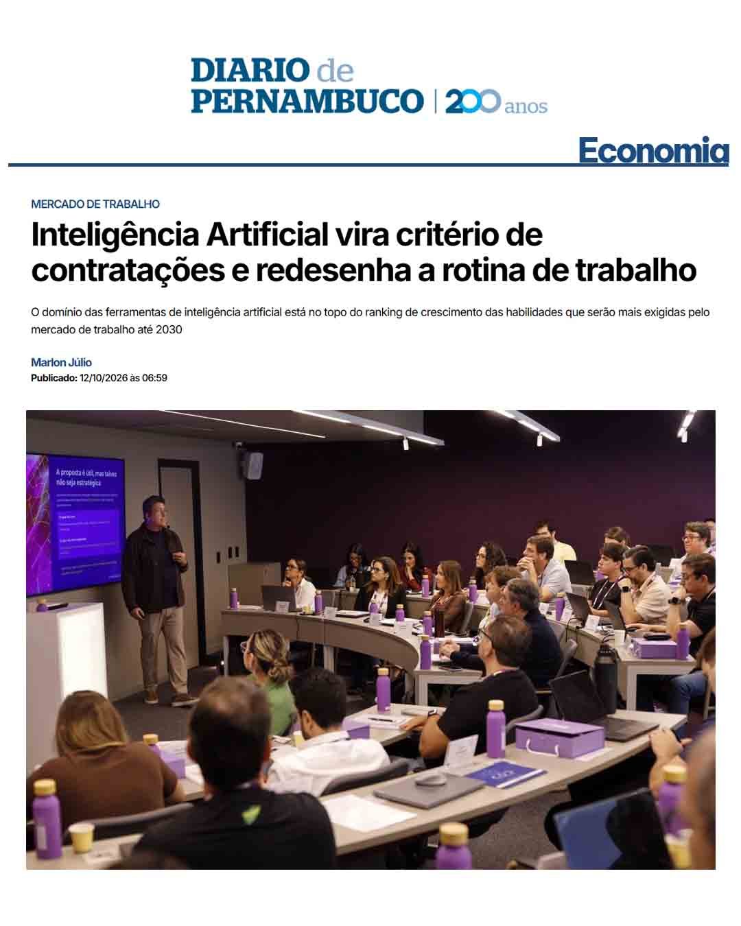 Matéria do Diario de Pernambuco sobre IA nas contratações